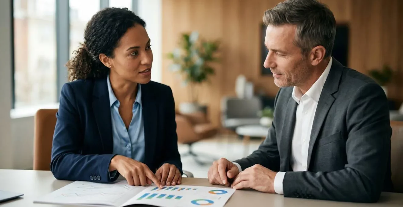 Représentation symbolique d'une due diligence financière lors d'une négociation d'investissement
