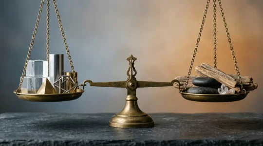 Balance conceptuelle symbolisant le choix stratégique entre impôt sur les sociétés et impôt sur le revenu pour les dirigeants d'entreprise