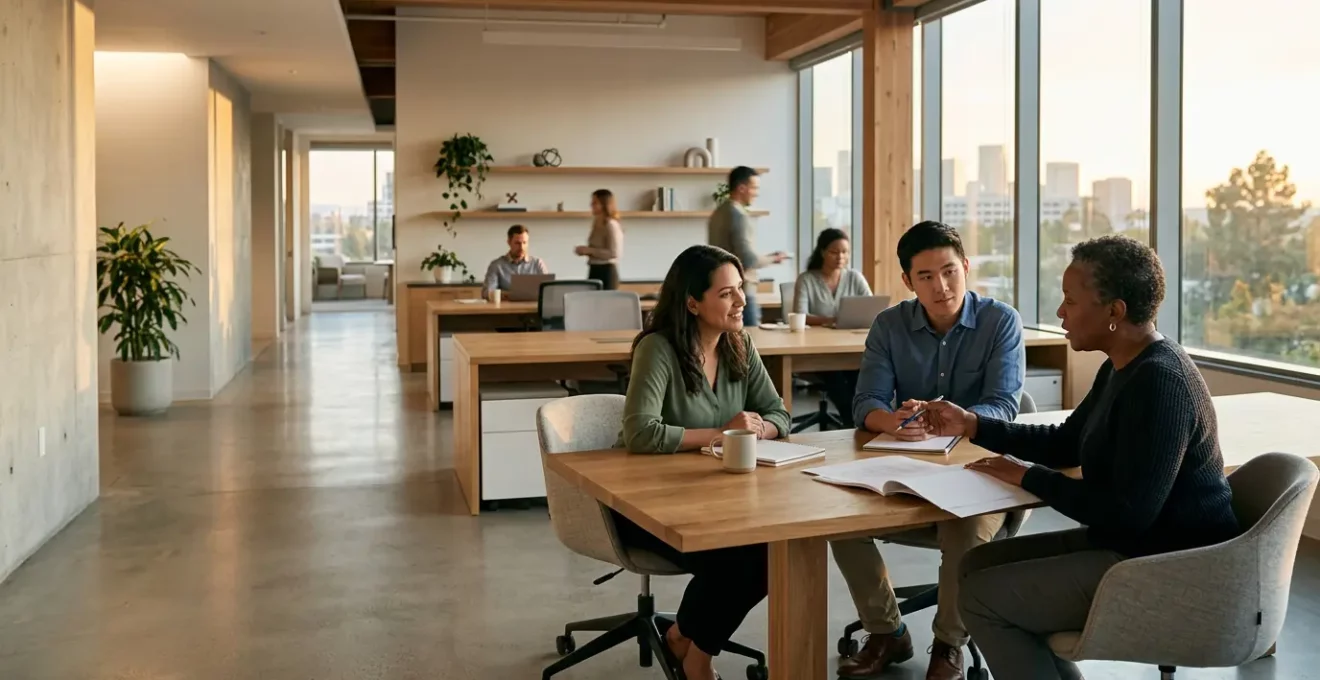 Environnement de travail moderne favorisant l'évolution professionnelle et l'engagement des collaborateurs