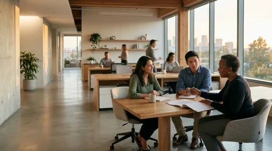 Environnement de travail moderne favorisant l'évolution professionnelle et l'engagement des collaborateurs