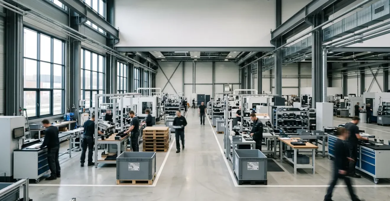 Environnement industriel moderne montrant la fluidité des processus interconnectés