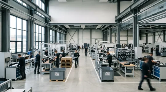 Environnement industriel moderne montrant la fluidité des processus interconnectés