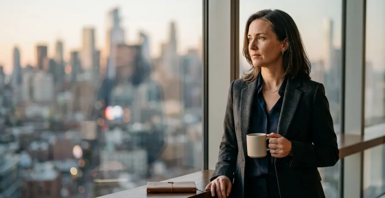 Femme entrepreneure déterminée dans un environnement professionnel moderne symbolisant le leadership et l'ambition
