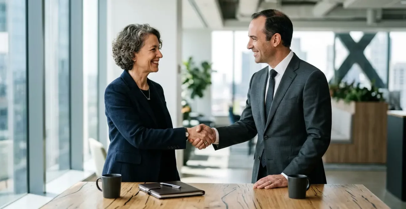 Négociation professionnelle entre dirigeants pour sécuriser un accord commercial stratégique