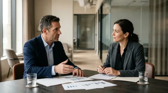 Négociation stratégique entre fondateurs et investisseurs autour d'une table de décision