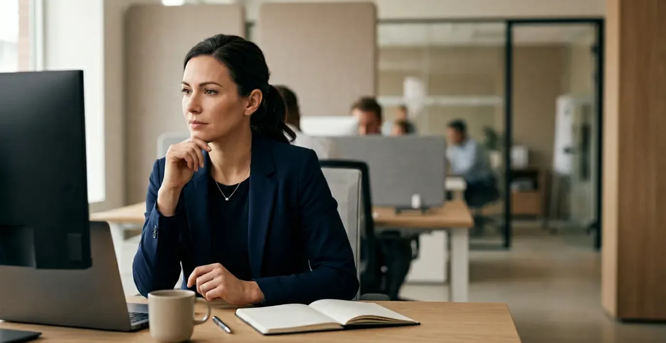 Personne gérant avec calme une situation de crise numérique dans un environnement professionnel moderne