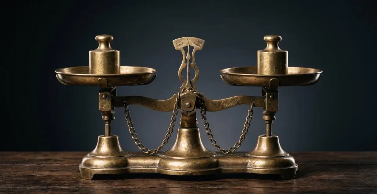 Balance déséquilibrée avec deux poids égaux symbolisant le paradoxe du 50/50 dans les partenariats d'affaires