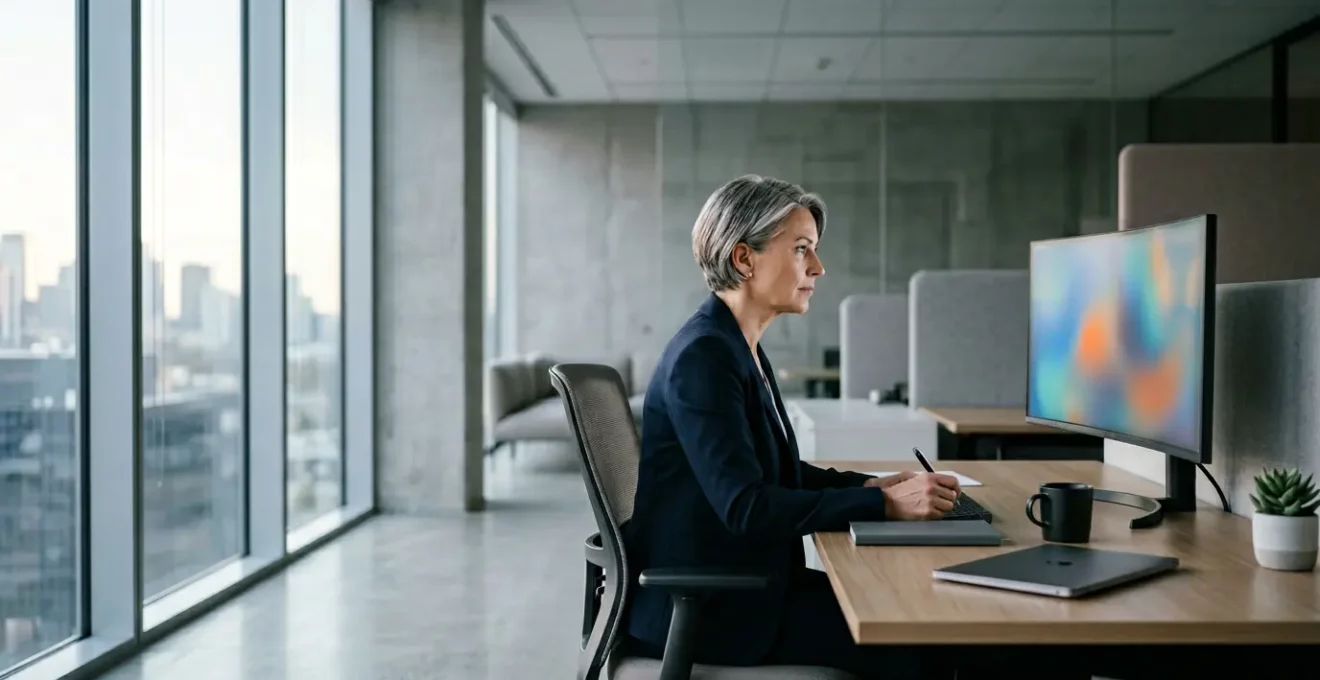 Directeur financier analysant des tableaux de bord de pilotage mensuel dans un bureau moderne