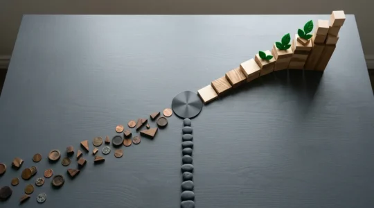 Illustration conceptuelle représentant la transformation stratégique d'un modèle économique en entreprise