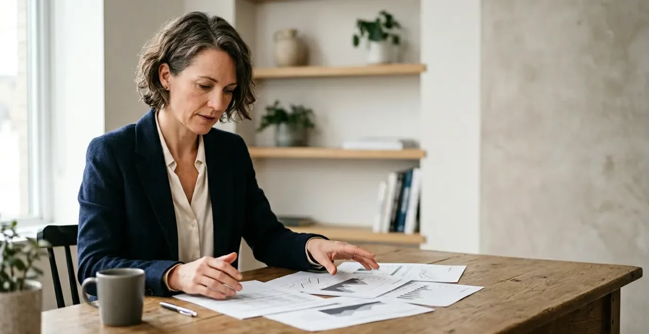 Professionnel concentré analysant des documents administratifs dans un bureau lumineux