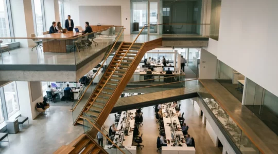 Cascade d'objectifs stratégiques se déployant du dirigeant vers l'équipe dans un environnement professionnel moderne