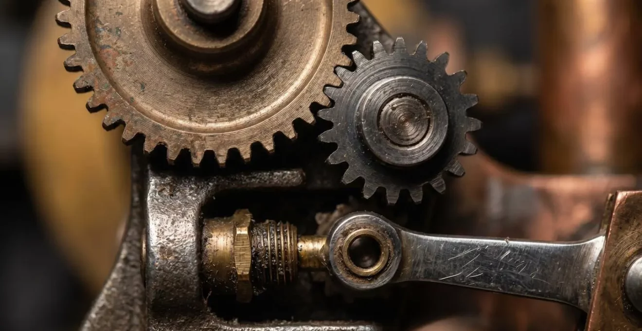 Photographie macro détaillée d'un mécanisme industriel montrant un point de contrainte dans un flux de production
